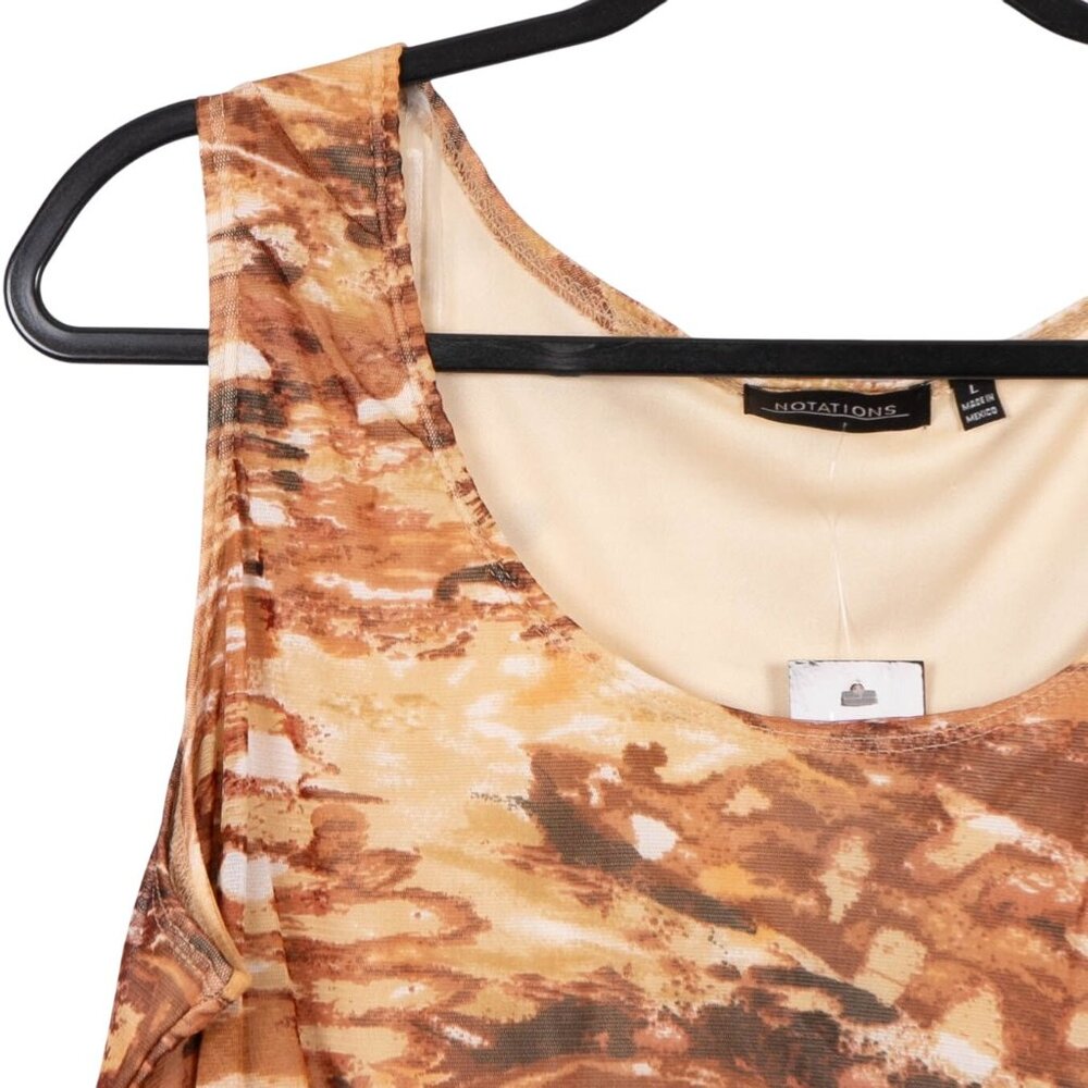 Notations Tank Top L Womens Brown Beige Ruffled Layers Abstract Sleeveless Top - Picture 2 of 7
